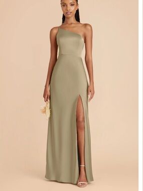 Birdy Grey One-Shoulder  Bridesmaids Dress in Moss Green - Kensie Matte Satin